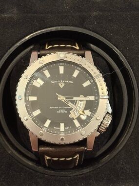 Swiss Legend Black Dial Watch with Brown Leather Strap